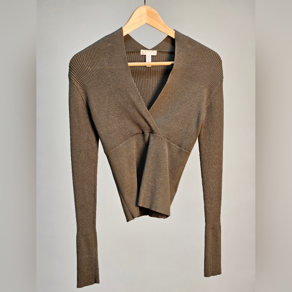 Leith Long Sleeve Ribbed Sweater Small Olive Green